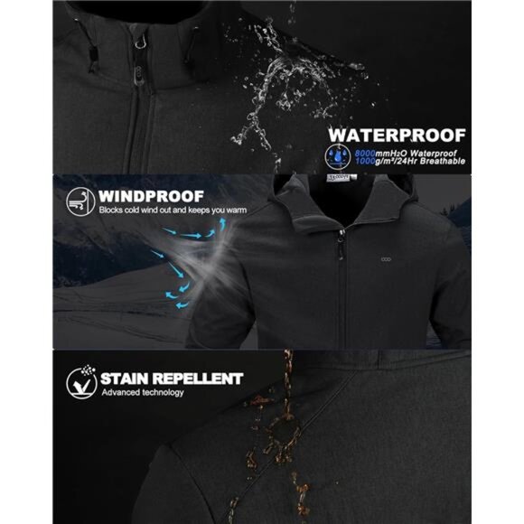 33,000ft Men's Hooded Softshell Jacket Waterproof Lightweight Insulated - Picture 2 of 6